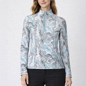 Nils Robin Quarter Zip Ski Baselayer Top in Ice Blue Marble Size S